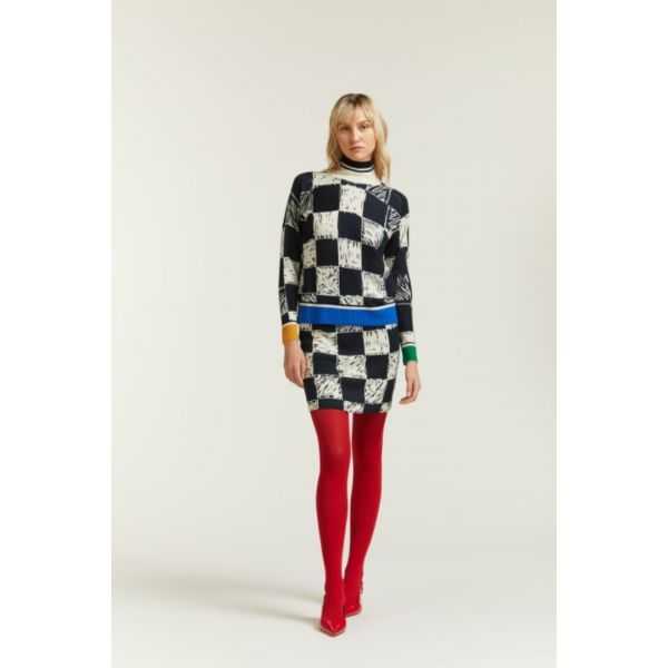Oversize turtleneck jumper with Squares print