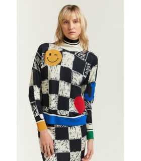 Oversize turtleneck jumper with Squares print and Patches