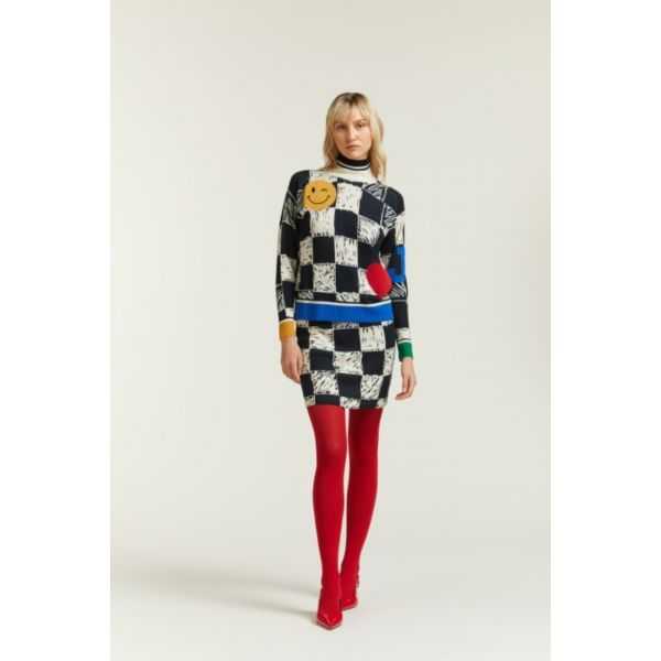 Oversize turtleneck jumper with Squares print and Patches