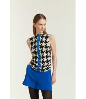 Lupetto Smanicato con stampa Pied de Poule double use