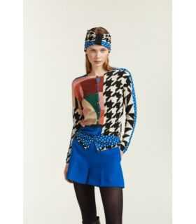 Cardigan girocollo con stampa Pied de Poule double use