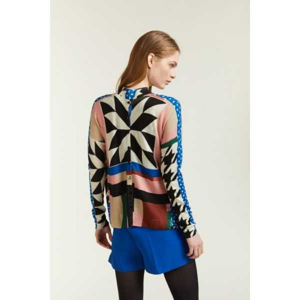 Cardigan girocollo con stampa Pied de Poule double use