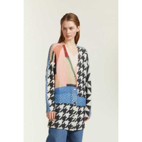 Cardigan Oversize con stampa Pied de Poule