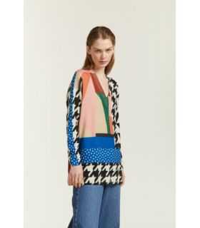 Maglia Scollo a V Oversize con stampa Pied de Poule