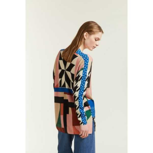 Oversize V neck sweater with Pied de Poule print
