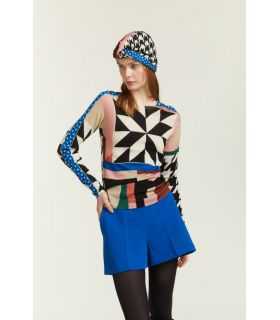 Crewneck sweater with double use Pied de Poule print