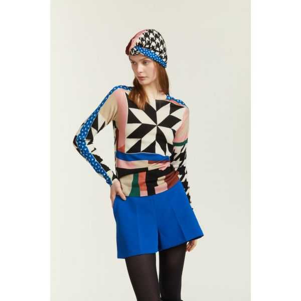 Crewneck sweater with double use Pied de Poule print