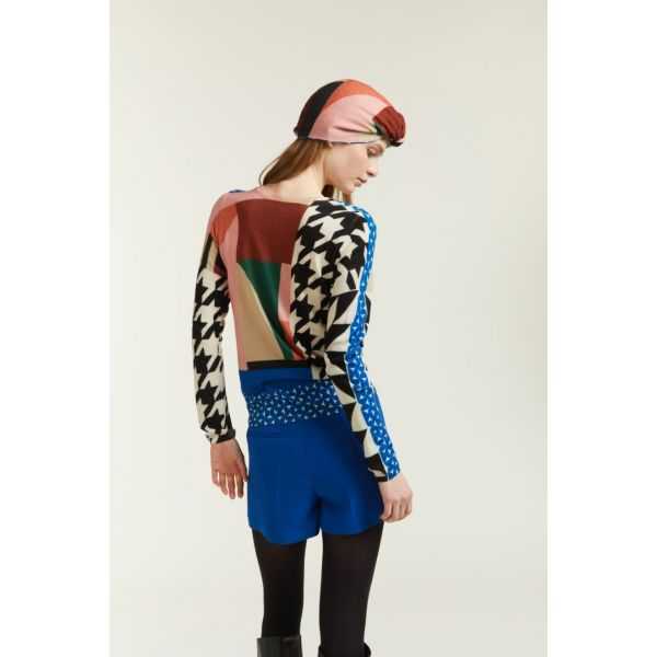 Crewneck sweater with double use Pied de Poule print