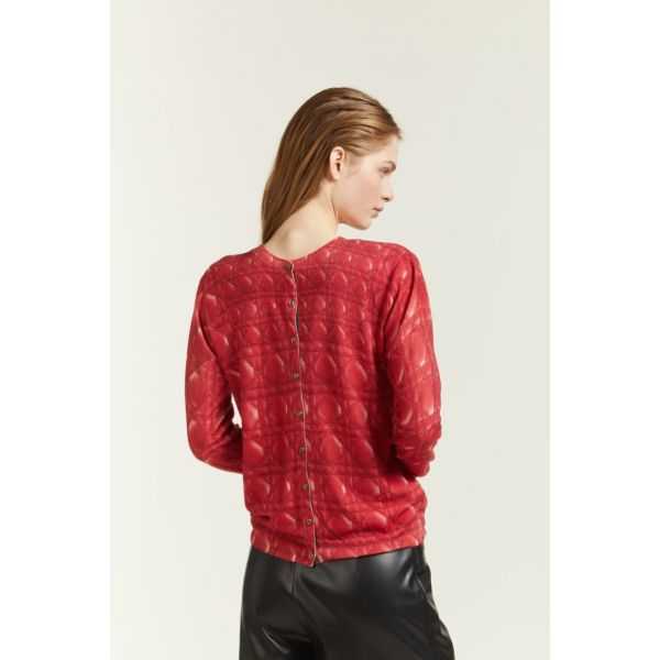 Cardigan girocollo con stampa Matelassè double use