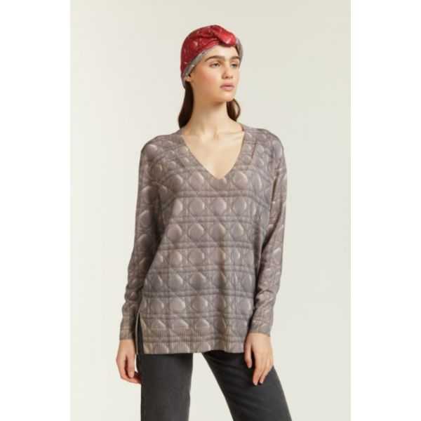 Maglia Oversize con Scollo V e stampa Matelassè