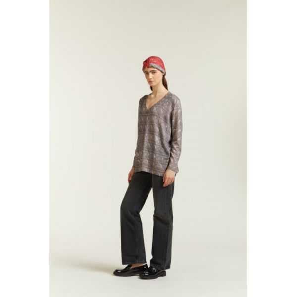 Maglia Oversize con Scollo V e stampa Matelassè