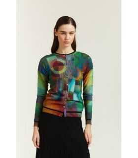 Cardigan girocollo con stampa Optical double use