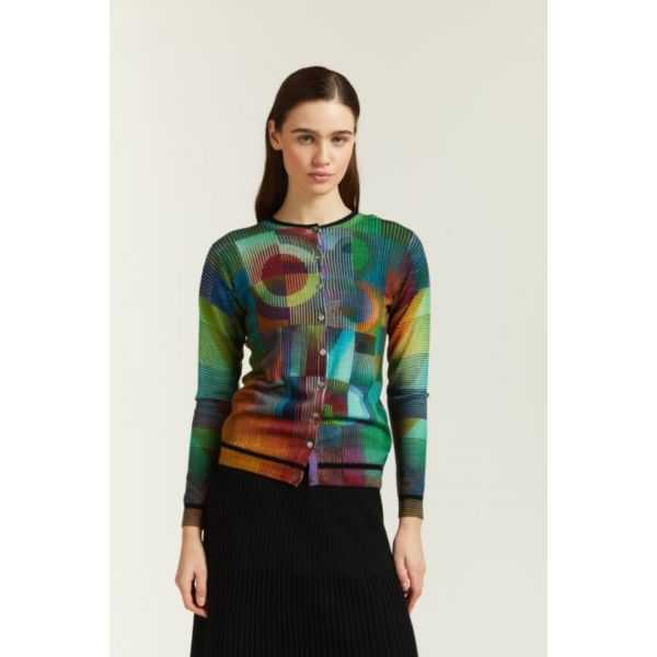 Cardigan girocollo con stampa Optical double use