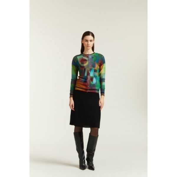 Cardigan girocollo con stampa Optical double use