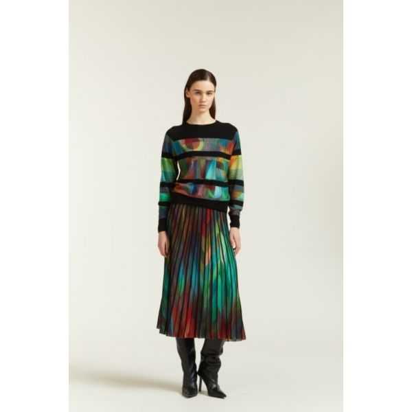 Long Pleated skirt with double use optical print