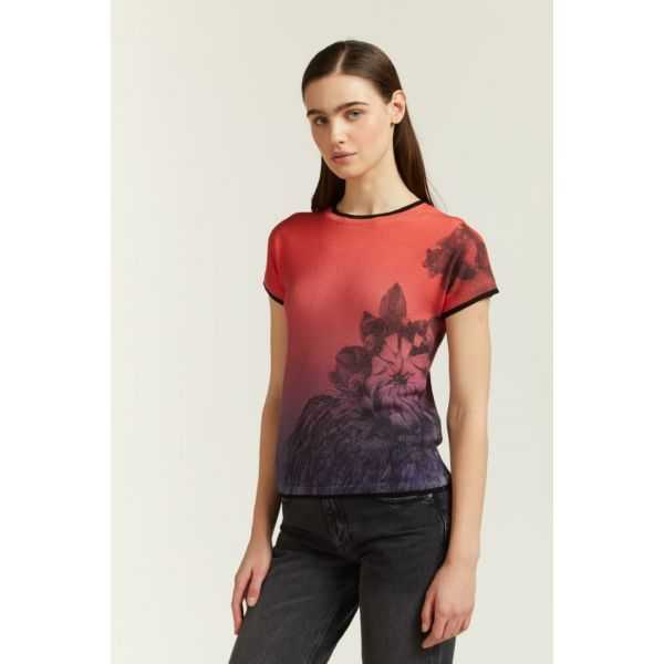 Short sleeved kimono sweater with Degradè print