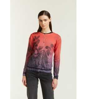 Crewneck cardigan with Degradè print