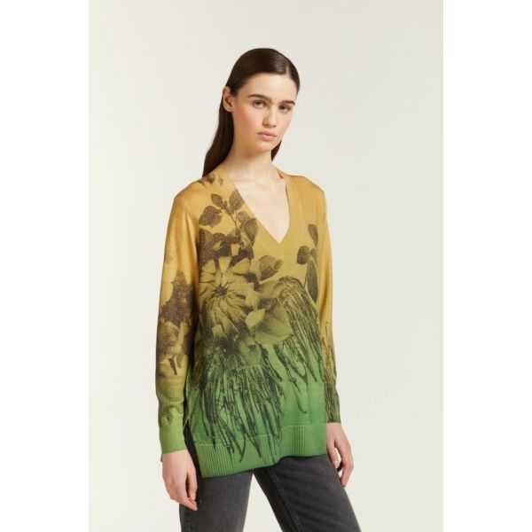 Maglia oversize con scollo a V e stampa Degradè