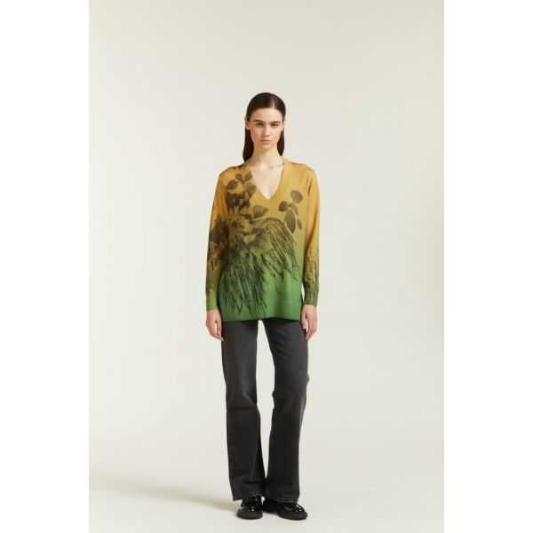 Maglia oversize con scollo a V e stampa Degradè