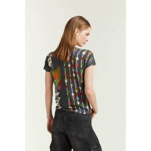 Short sleeved kimono sweater with double use Pop print