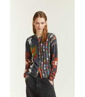 Cardigan girocollo con stampa Pop double use