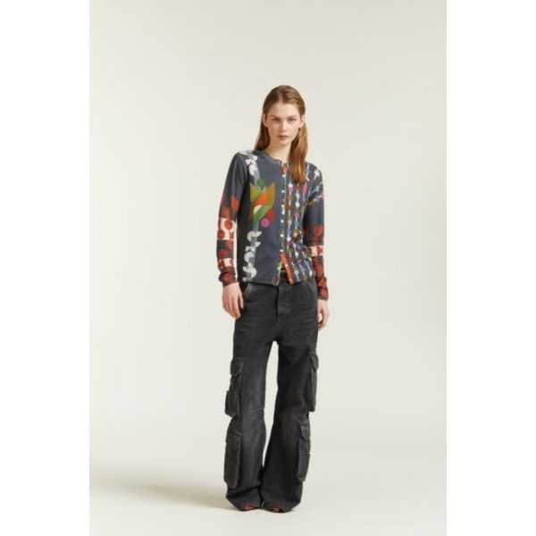 Cardigan girocollo con stampa Pop double use
