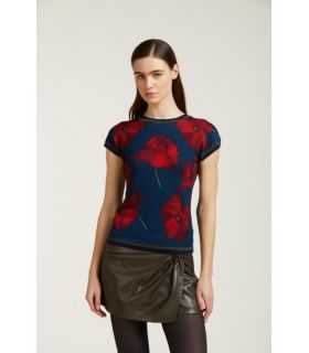 Short sleeved sweater with Poppies print double use