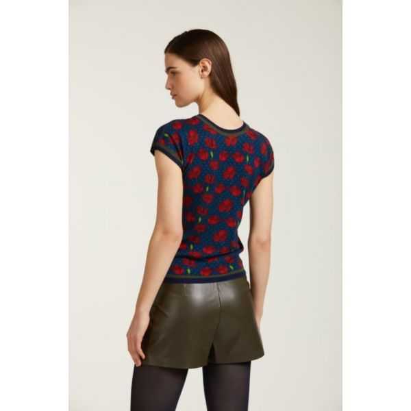 Short sleeved sweater with Poppies print double use
