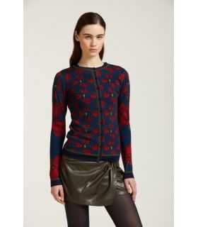 Crewneck cardigan with Poppies print double use