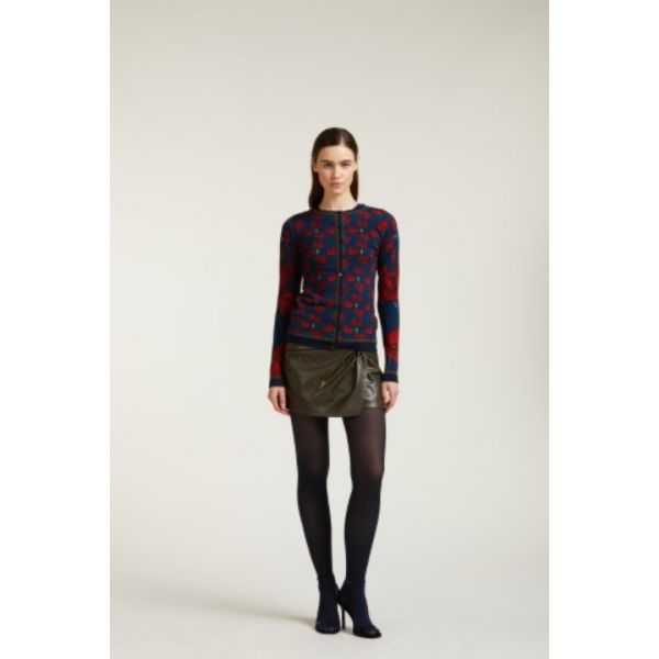 Cardigan girocollo con stampa papaveri double use