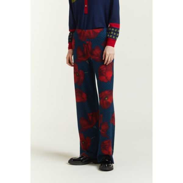Pantalone con stampa papaveri