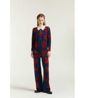 Oversize polo shirt with Poppies print
