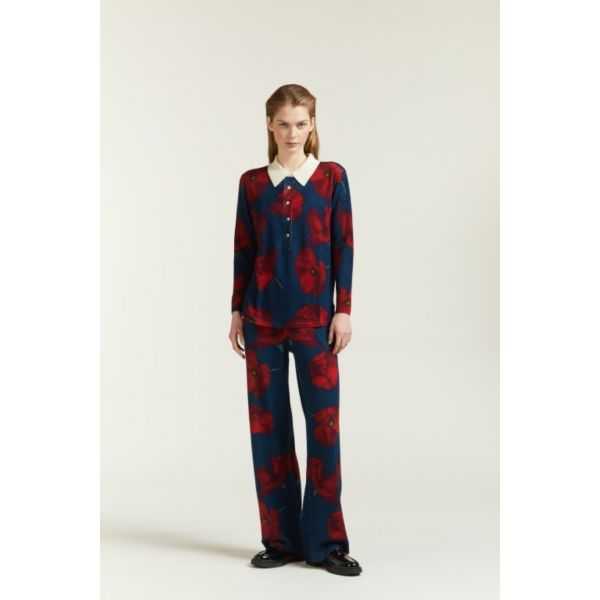 Oversize polo shirt with Poppies print