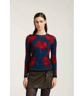 Crewneck sweater with Poppies print double use
