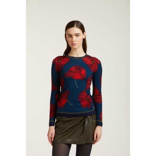 Crewneck sweater with Poppies print double use
