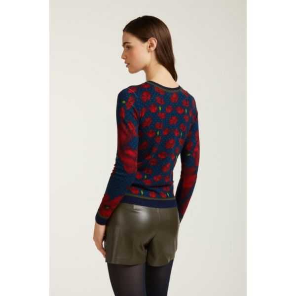 Crewneck sweater with Poppies print double use