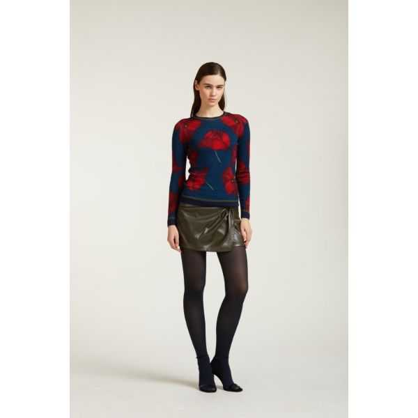 Crewneck sweater with Poppies print double use
