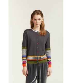 Cardigan girocollo con righe fantasia
