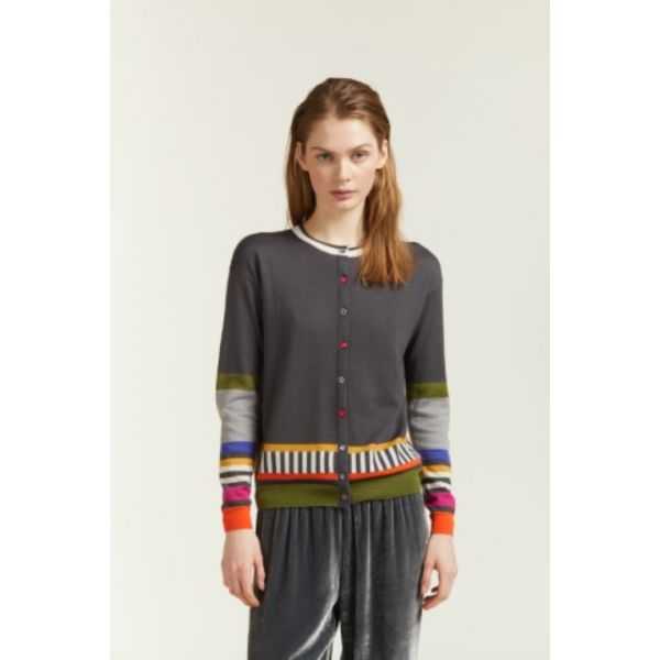 Cardigan girocollo con righe fantasia