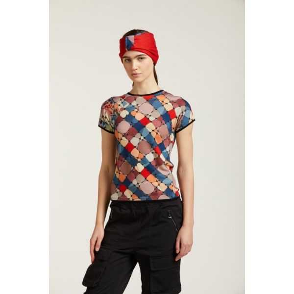 Short sleeved sweater with Mosaic print, double use