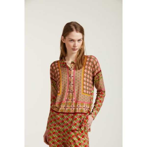 Oversize polo shirt with Ties print