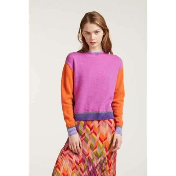 Oversize multicolor turtleneck sweater double use
