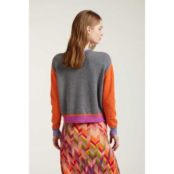 Oversize multicolor turtleneck sweater double use