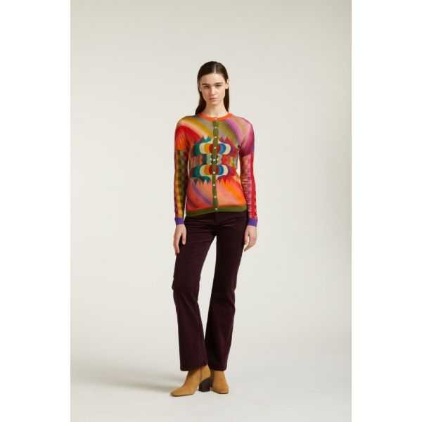 Crewneck cardigan with Chevron print double use