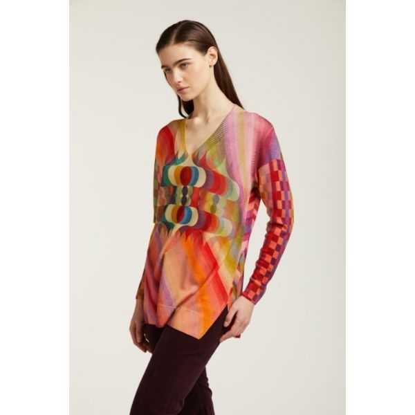 Oversize V neck jumper with Chevron print