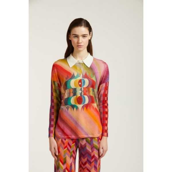 Oversize polo shirt with Chevron print
