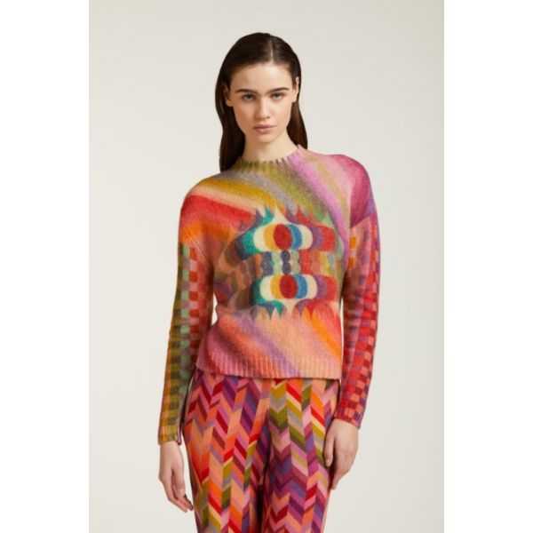 Oversize turtleneck sweater with Chevron print, double use