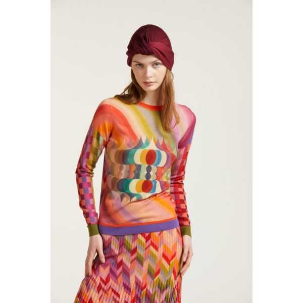 Maglia girocollo con stampa Chevron double use