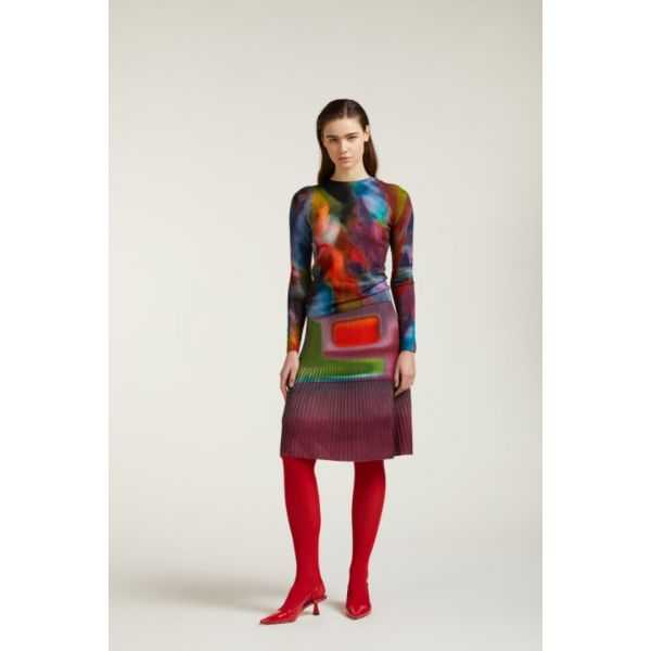 Pleated skirt with Shaded print double use