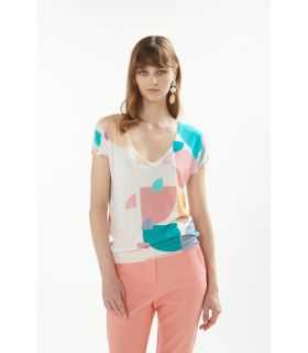 V neck sweater with short sleeves and Art print